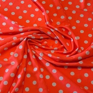 Bright Orange and White Polka Dot Knit Texture Print Stretchy Fabric
